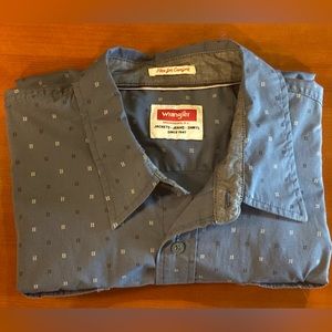Wrangler Mens Shirt Size XL Flex For Comfort Blue Gray Dots Long Sleeve Button